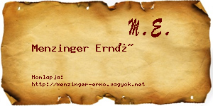Menzinger Ernő névjegykártya
